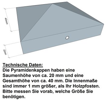 Pfostenkappe aus Stahl, weiß beschichtet in Pyramidenform für Pfosten 8x8 cm